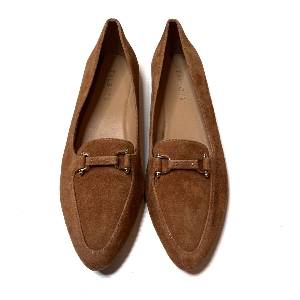 New Talbots Tan Suede Leather Horse Bit Pointed Flats 9